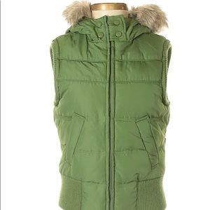 Aeropostale Faux Fur-Trim Green Puffer Vest
